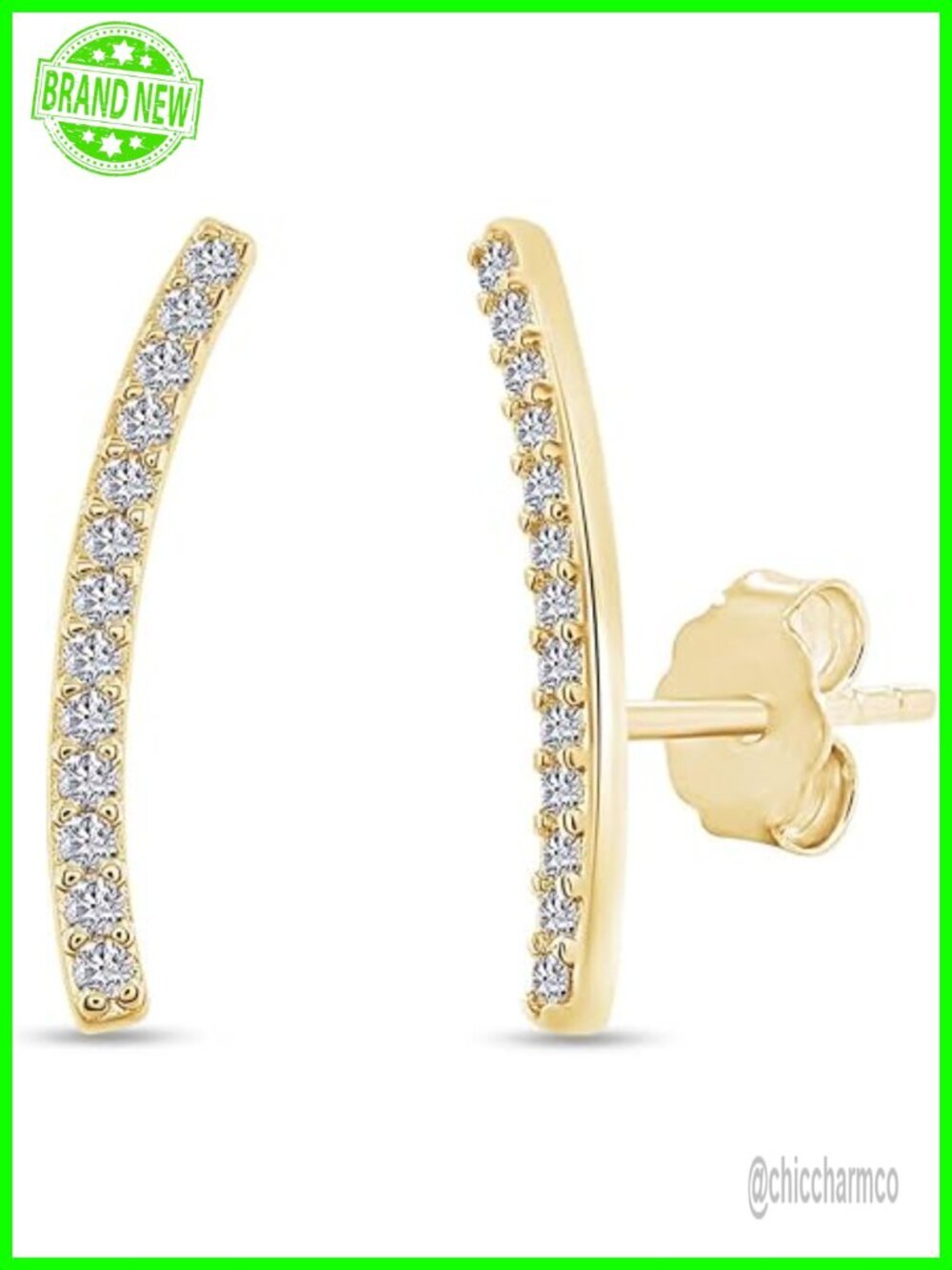 Ear Crawler Earrings Round Lab Created Moissanite 18K Gold Plated Sterling